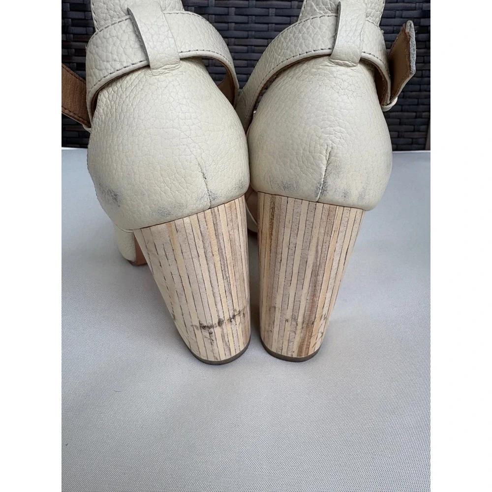 Fortress of Inca Adriana Block Heel Pump Women 38 Cream Leather‎ Cutout Boho
